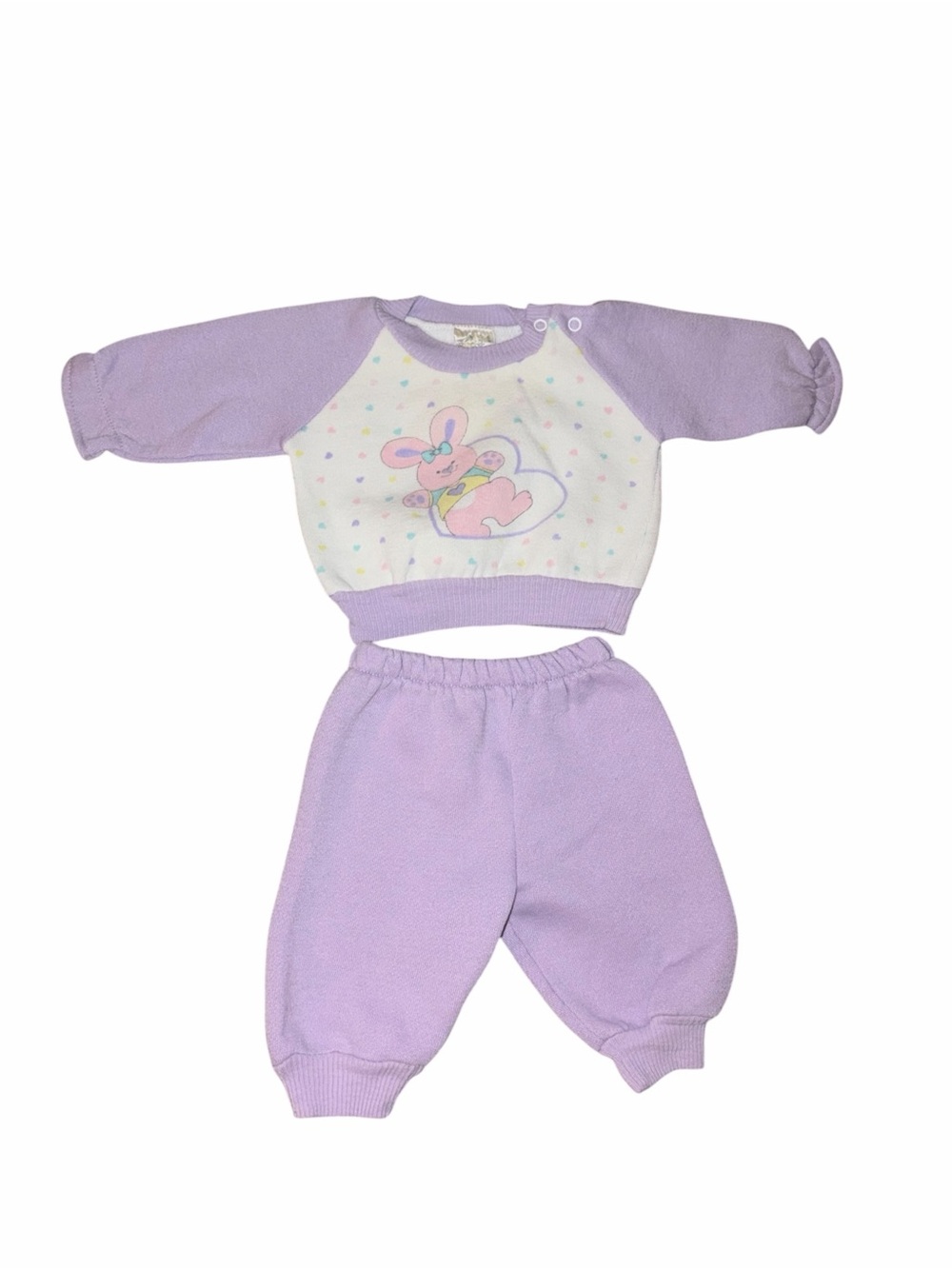 Vintage 90s Baby Girls 0-6 month Lavender Bunny Sweatsuit Knit Nostalgic Animal